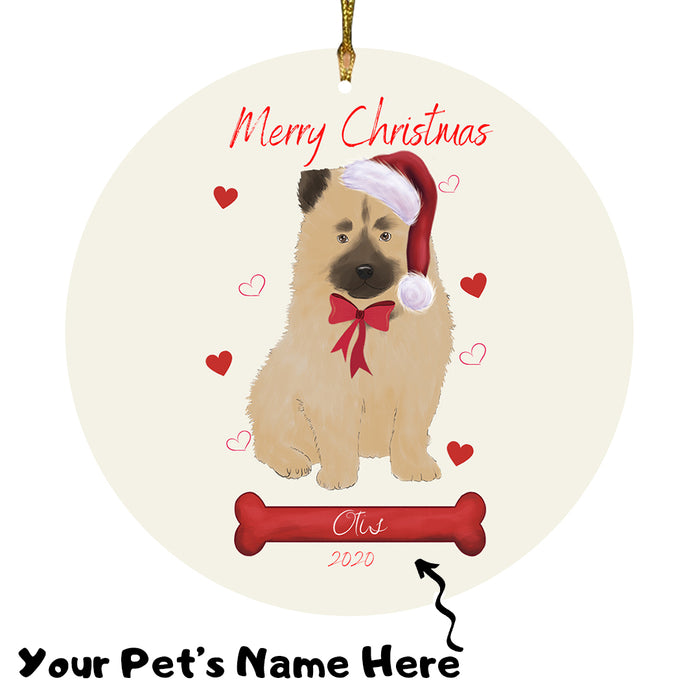 Personalized Merry Christmas  Keeshond Dog Christmas Tree Round Flat Ornament RBPOR58971