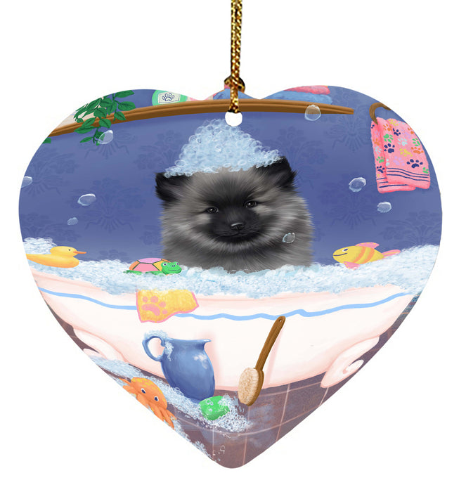 Rub A Dub Dog In A Tub Keeshond Dog Heart Christmas Ornament HPORA58627