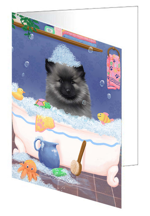 Rub A Dub Dog In A Tub Keeshond Dog Handmade Artwork Assorted Pets Greeting Cards and Note Cards with Envelopes for All Occasions and Holiday Seasons GCD79475