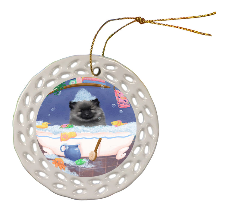 Rub A Dub Dog In A Tub Keeshond Dog Doily Ornament DPOR58278