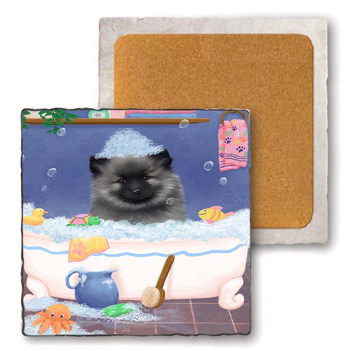 Rub A Dub Dog In A Tub Keeshond Dog Set of 4 Natural Stone Marble Tile Coasters MCST52387