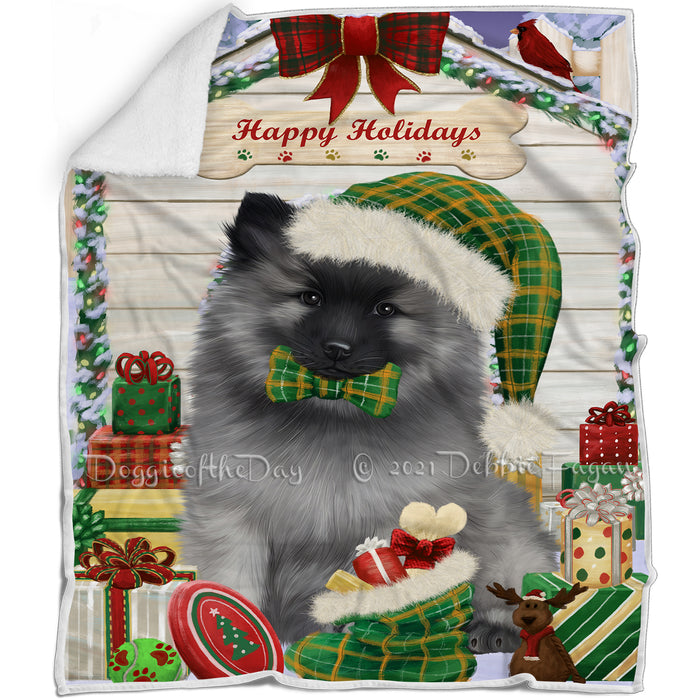 Happy Holidays Christmas Keeshond Dog House with Presents Blanket BLNKT142102