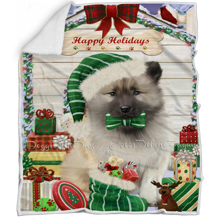 Happy Holidays Christmas Keeshond Dog House with Presents Blanket BLNKT142103