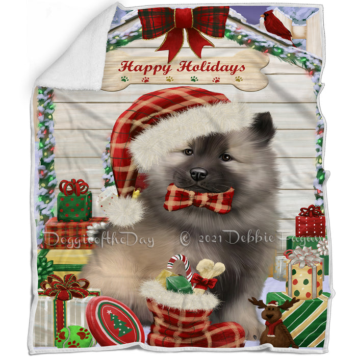 Happy Holidays Christmas Keeshond Dog House with Presents Blanket BLNKT142104