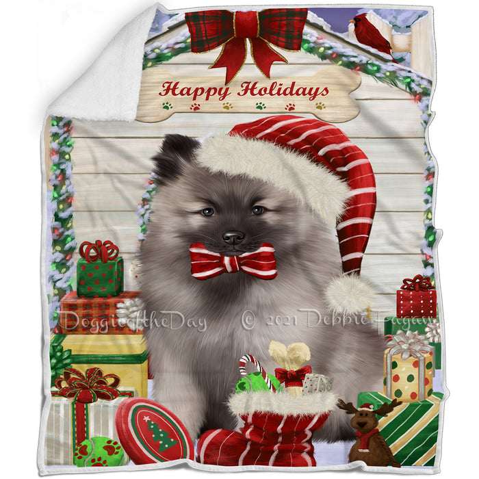 Happy Holidays Christmas Keeshond Dog House with Presents Blanket BLNKT142105