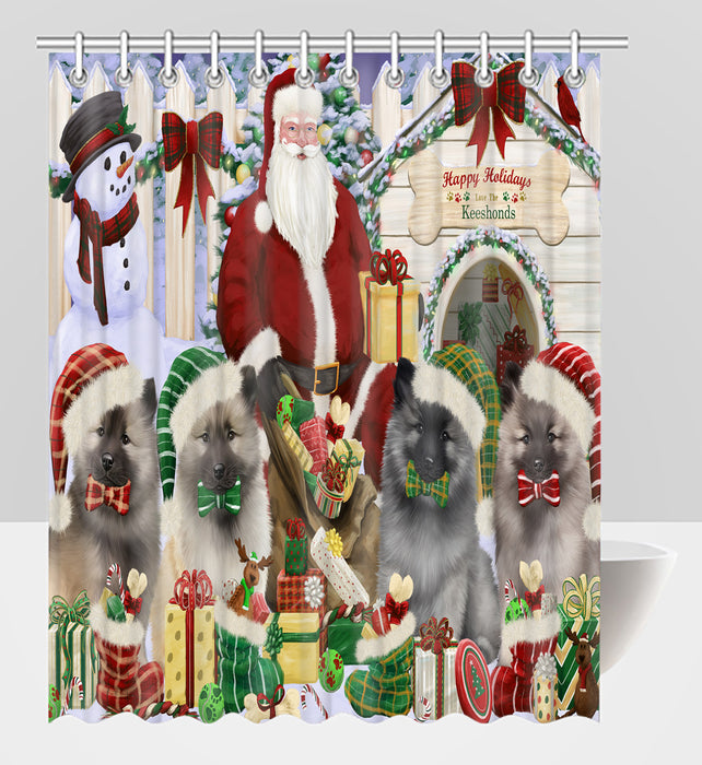Happy Holidays Christmas Keeshond Dogs House Gathering Shower Curtain
