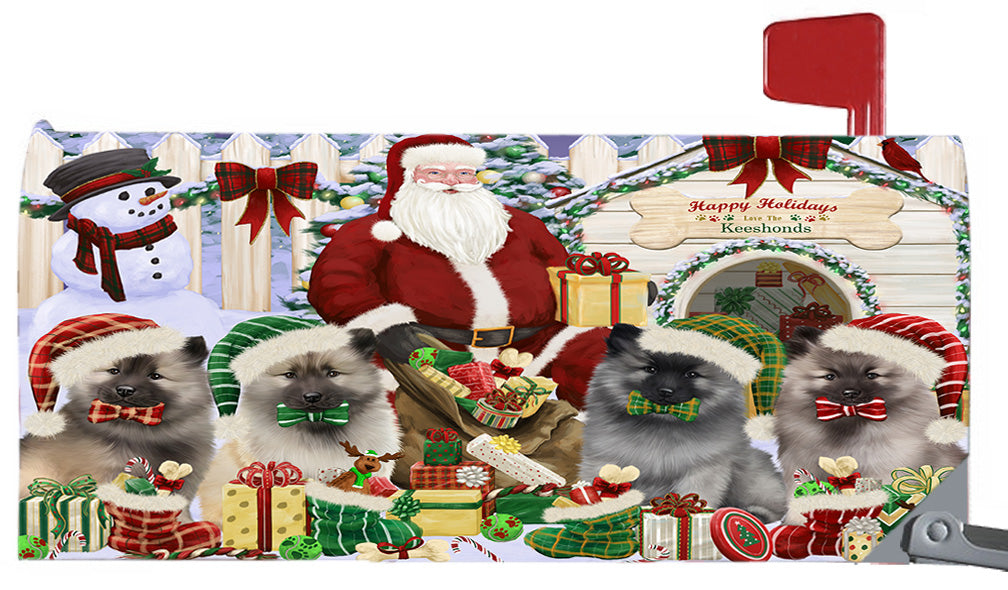 Happy Holidays Christmas Keeshond Dogs House Gathering 6.5 x 19 Inches Magnetic Mailbox Cover Post Box Cover Wraps Garden Yard Décor MBC48823