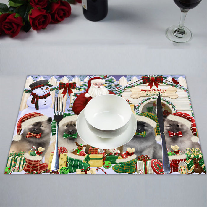 Happy Holidays Christmas Keeshond Dogs House Gathering Placemat