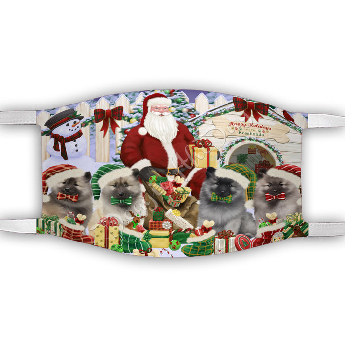 Happy Holidays Christmas Keeshond Dogs House Gathering Face Mask FM48259