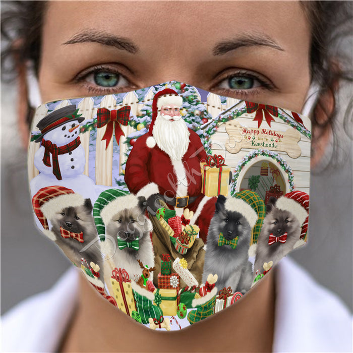 Happy Holidays Christmas Keeshond Dogs House Gathering Face Mask FM48259
