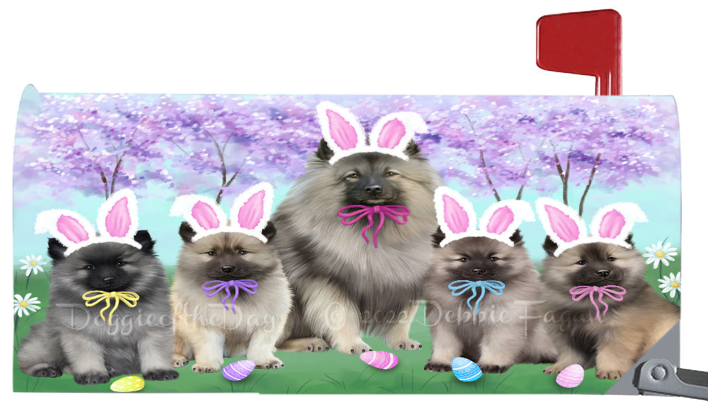 Easter Holiday Family Keeshond Dog Magnetic Mailbox Cover Both Sides Pet Theme Printed Decorative Letter Box Wrap Case Postbox Thick Magnetic Vinyl Material
