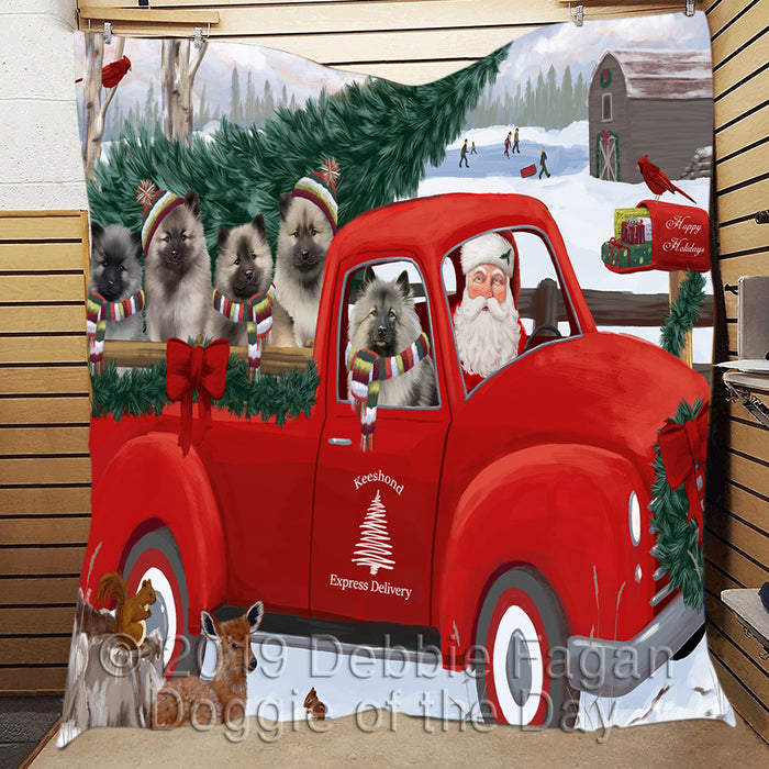 Christmas Santa Express Delivery Red Truck Keeshond Dogs Quilt