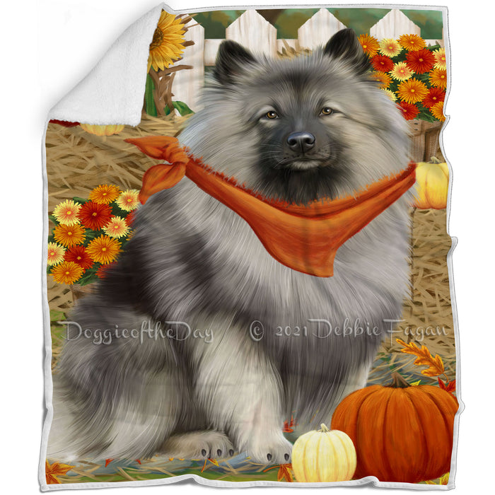 Fall Autumn Greeting Keeshond Dog with Pumpkins Blanket BLNKT87312