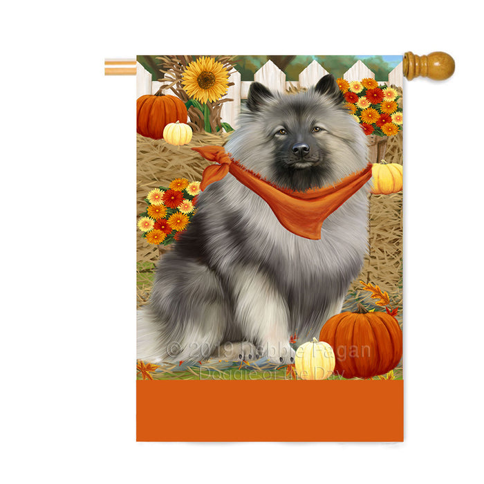 Personalized Fall Autumn Greeting Keeshond Dog with Pumpkins Custom House Flag FLG-DOTD-A62009