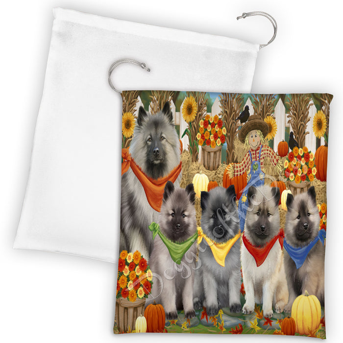 Fall Festive Harvest Time Gathering Keeshond Dogs Drawstring Laundry or Gift Bag LGB48415