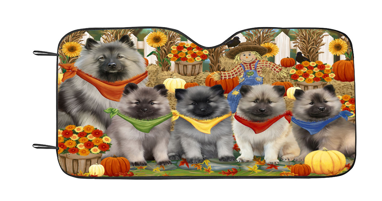 Fall Festive Harvest Time Gathering Keeshond Dogs Car Sun Shade