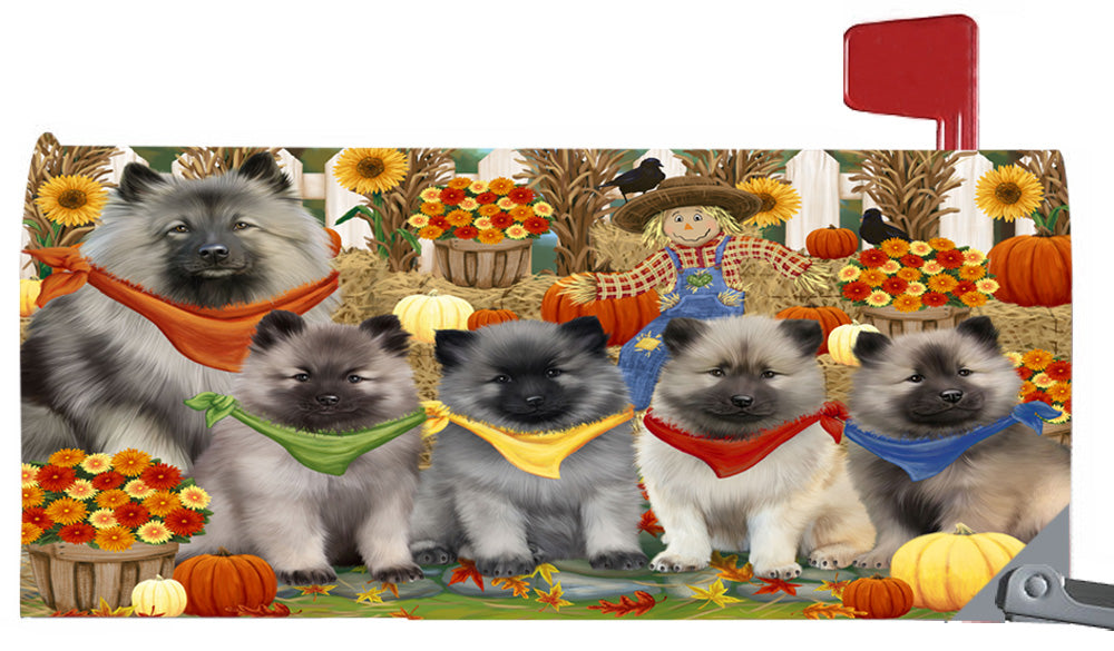 Fall Festive Harvest Time Gathering Keeshond Dogs 6.5 x 19 Inches Magnetic Mailbox Cover Post Box Cover Wraps Garden Yard Décor MBC49093