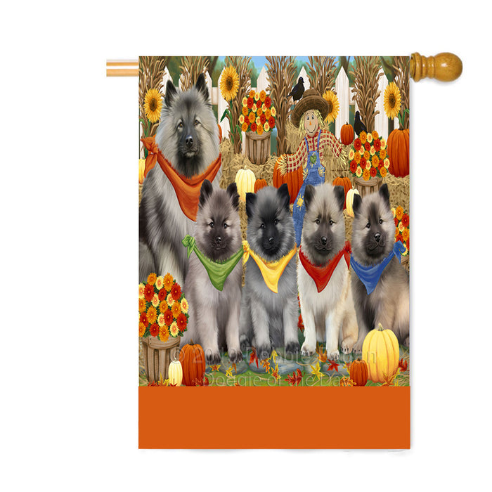Personalized Fall Festive Gathering Keeshond Dogs with Pumpkins Custom House Flag FLG-DOTD-A62010