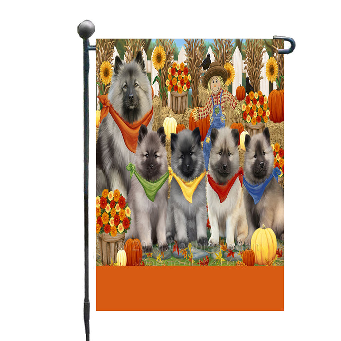 Personalized Fall Festive Gathering Keeshond Dogs with Pumpkins Custom Garden Flags GFLG-DOTD-A61954