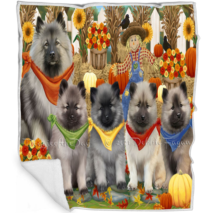 Fall Festive Gathering Keeshond Dogs with Pumpkins Blanket BLNKT142414