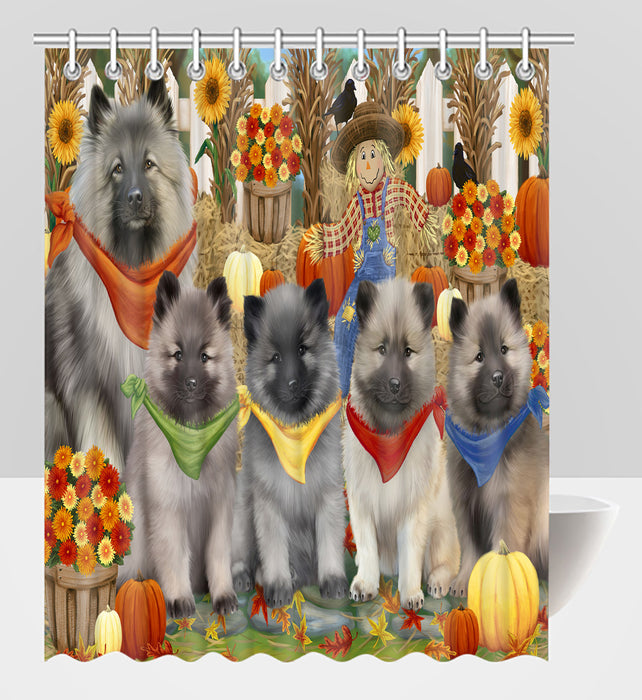 Fall Festive Harvest Time Gathering Keeshond Dogs Shower Curtain
