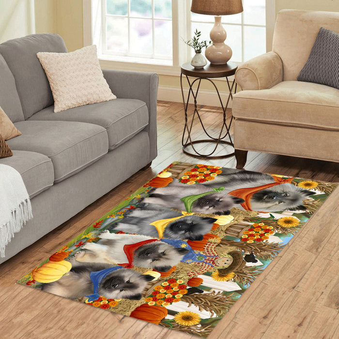 Fall Festive Harvest Time Gathering Keeshond Dogs Area Rug