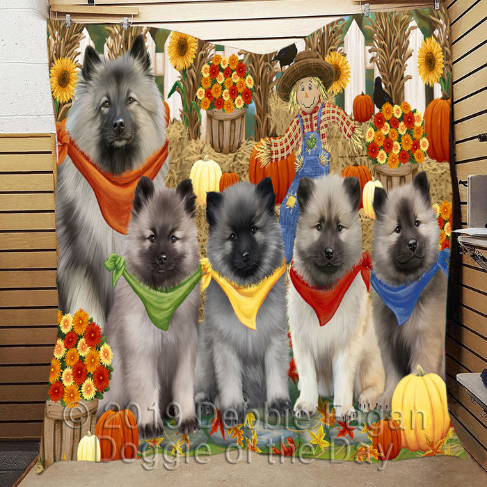 Fall Festive Harvest Time Gathering Keeshond Dogs Quilt