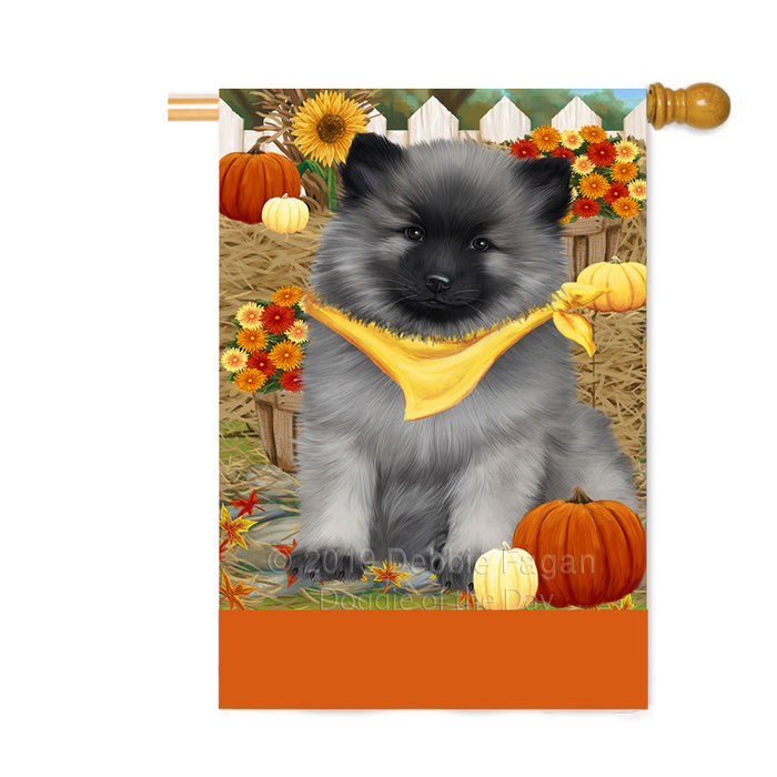 Personalized Fall Autumn Greeting Keeshond Dog with Pumpkins Custom House Flag FLG-DOTD-A62011