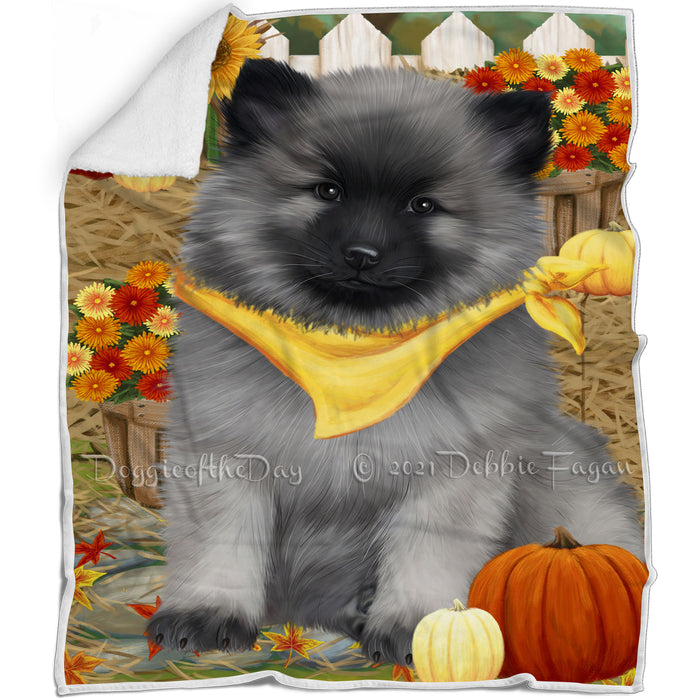 Fall Autumn Greeting Keeshond Dog with Pumpkins Blanket BLNKT87321