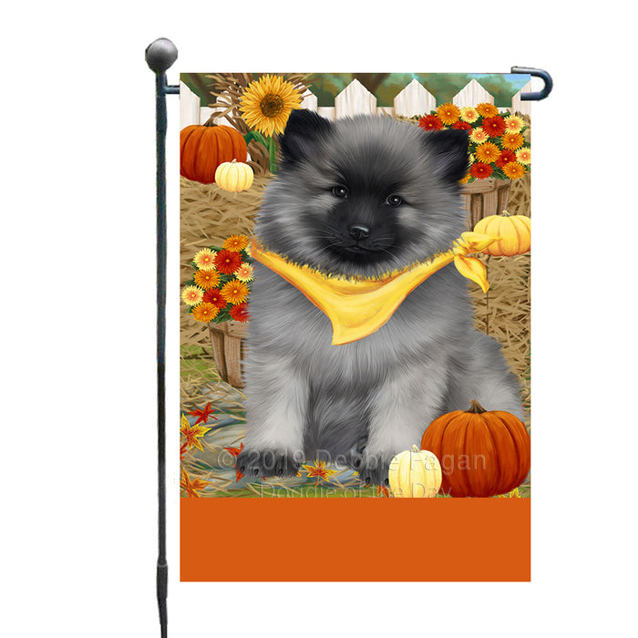 Personalized Fall Autumn Greeting Keeshond Dog with Pumpkins Custom Garden Flags GFLG-DOTD-A61955