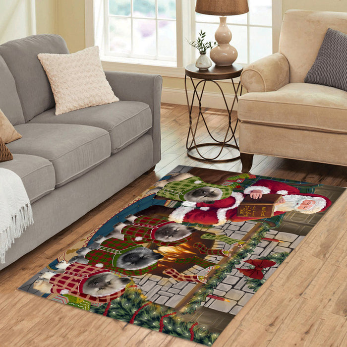 Christmas Cozy Holiday Fire Tails Keeshond Dogs Area Rug