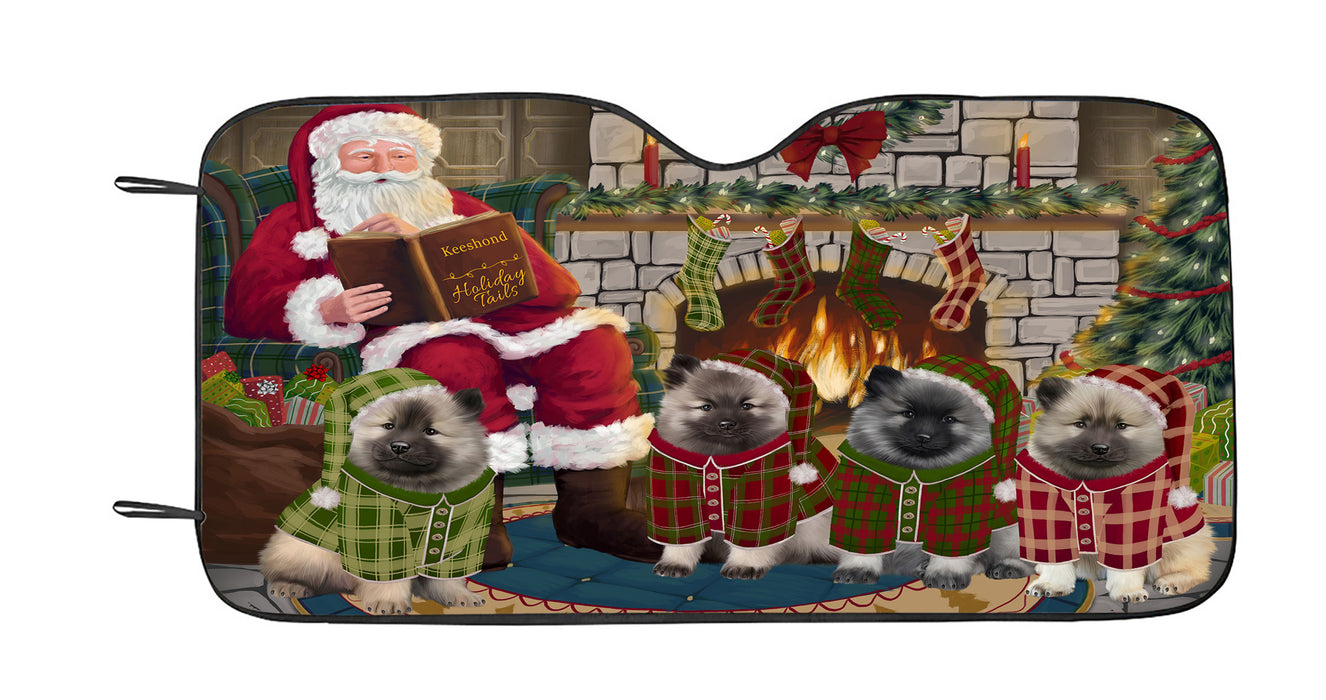 Christmas Cozy Holiday Fire Tails Keeshond Dogs Car Sun Shade