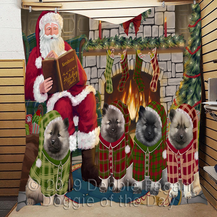 Christmas Cozy Holiday Fire Tails Keeshond Dogs Quilt