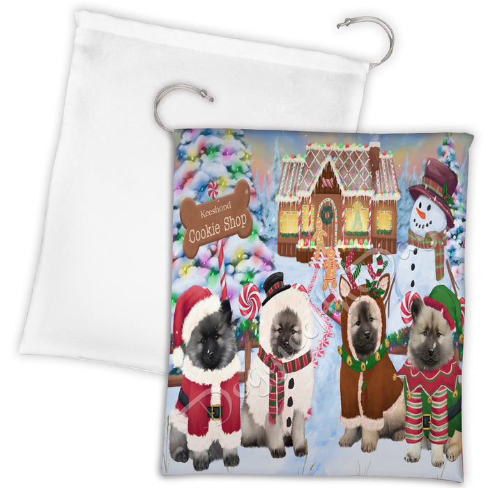 Holiday Gingerbread Cookie Keeshond Dogs Shop Drawstring Laundry or Gift Bag LGB48609