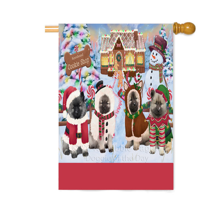 Personalized Holiday Gingerbread Cookie Shop Keeshond Dogs Custom House Flag FLG-DOTD-A59270