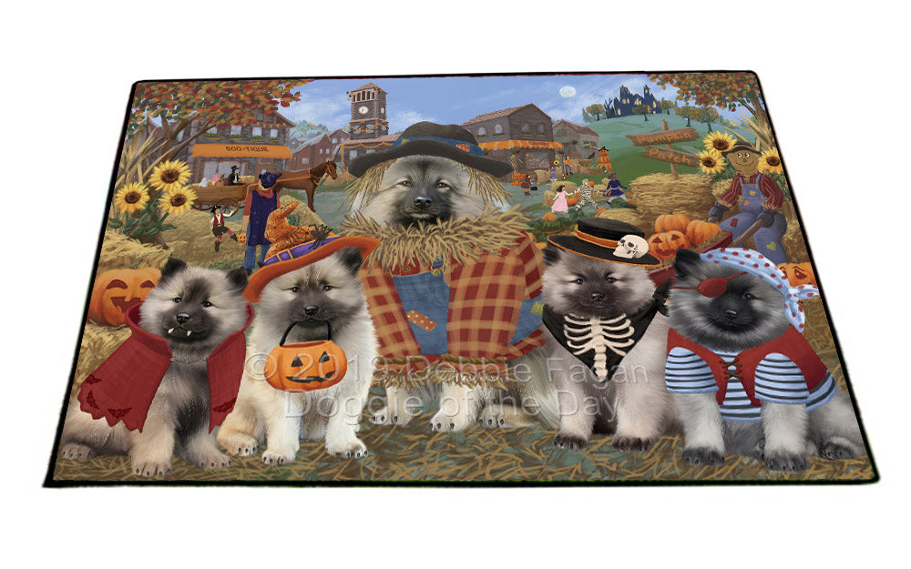 Halloween 'Round Town And Fall Pumpkin Scarecrow Both Keeshond Dogs Floormat FLMS53963