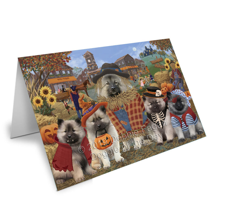Halloween 'Round Town Keeshond Dogs Handmade Artwork Assorted Pets Greeting Cards and Note Cards with Envelopes for All Occasions and Holiday Seasons GCD77864