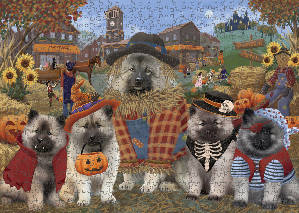 Halloween 'Round Town And Fall Pumpkin Scarecrow Both Keeshond Dogs Puzzle with Photo Tin PUZL96332