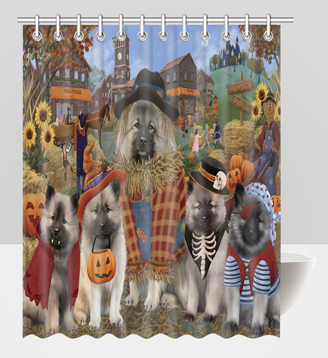 Halloween 'Round Town Keeshond Dogs Shower Curtain