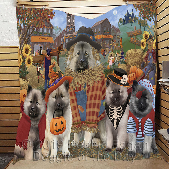 Halloween 'Round Town and Fall Pumpkin Scarecrow Both Keeshond Dogs Quilt