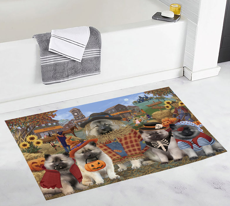 Halloween 'Round Town and Fall Pumpkin Scarecrow Both Keeshond Dogs Bath Mat