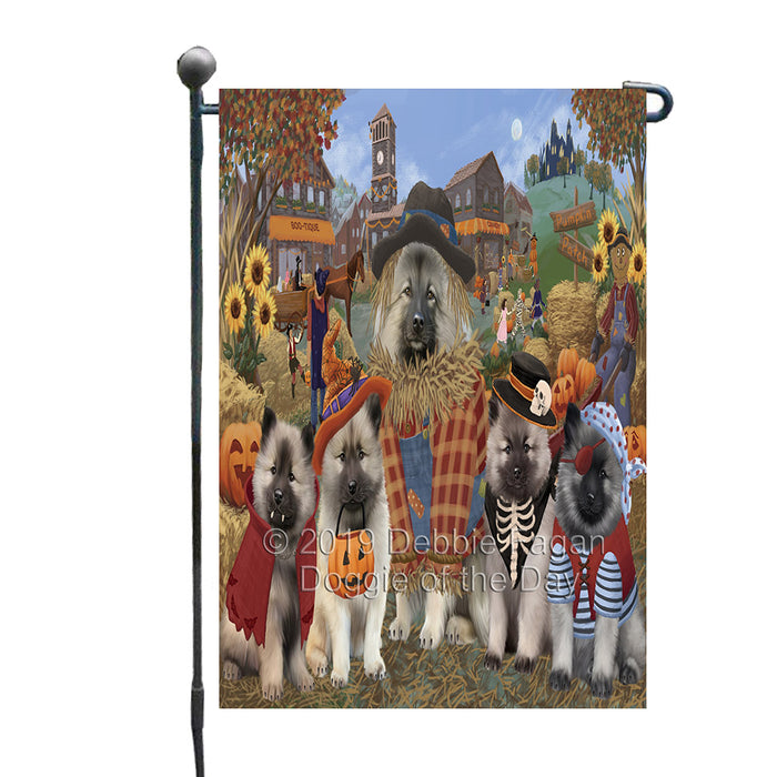Halloween 'Round Town And Fall Pumpkin Scarecrow Both Keeshond Dogs Garden Flag GFLG65606