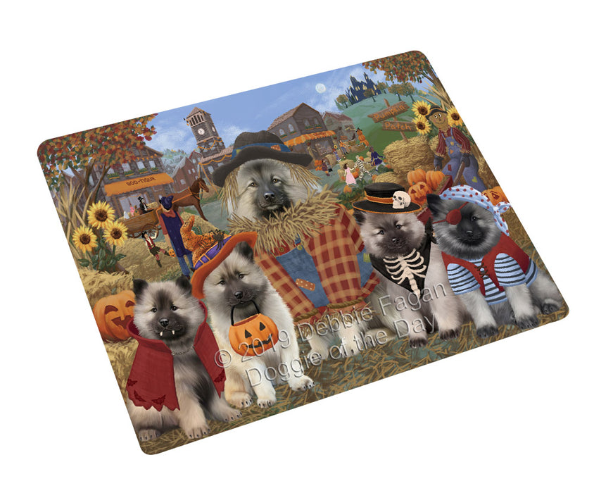 Halloween 'Round Town And Fall Pumpkin Scarecrow Both Keeshond Dogs Cutting Board C77149