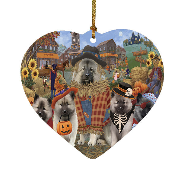 Halloween 'Round Town Keeshond Dogs Heart Christmas Ornament HPOR57506