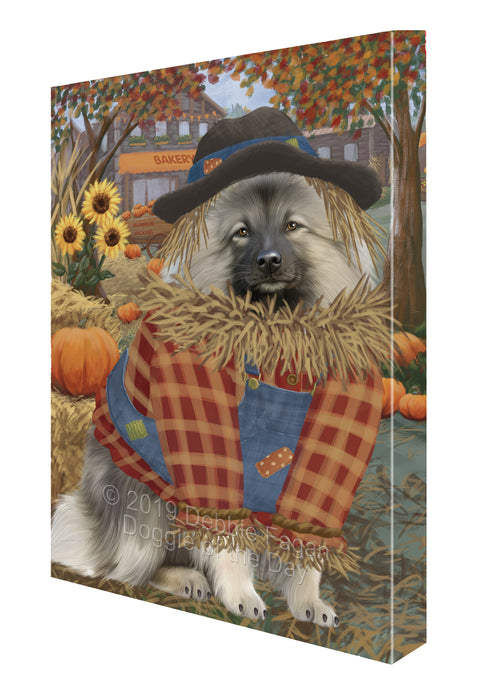 Halloween 'Round Town And Fall Pumpkin Scarecrow Both Keeshond Dogs Canvas Print Wall Art Décor CVS140192