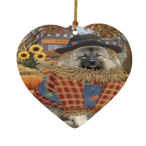 Fall Pumpkin Scarecrow Keeshond Dogs Heart Christmas Ornament HPOR57567