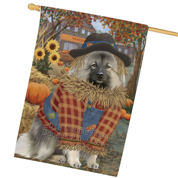 Halloween 'Round Town And Fall Pumpkin Scarecrow Both Keeshond Dogs House Flag FLG65723