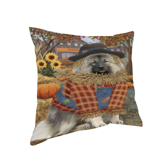 Halloween 'Round Town And Fall Pumpkin Scarecrow Both Keeshond Dogs Pillow PIL82668