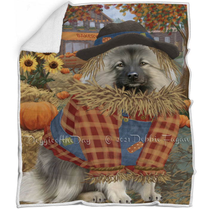 Halloween 'Round Town And Fall Pumpkin Scarecrow Both Keeshond Dogs Blanket BLNKT139565