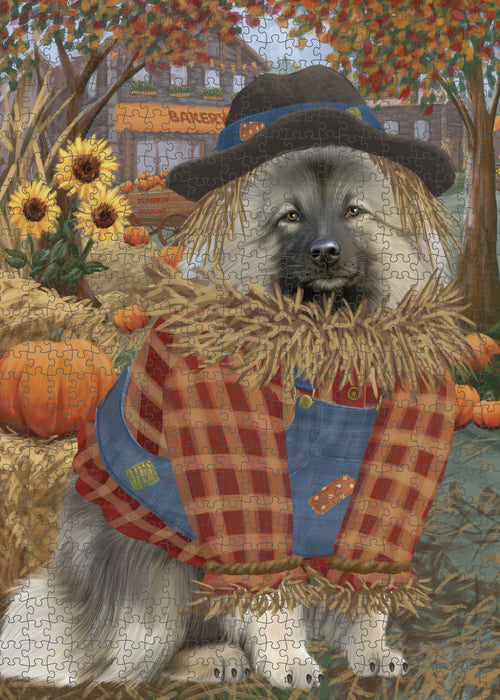 Halloween 'Round Town And Fall Pumpkin Scarecrow Both Keeshond Dogs Puzzle with Photo Tin PUZL96576